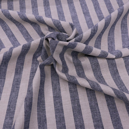 55% Cotton 45% Linen Linen Blend Chambray Fabric - Blue and Brown Stripe