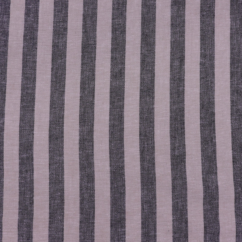 55% Cotton 45% Linen Linen Blend Chambray Fabric - Grey and Taupe Stripe