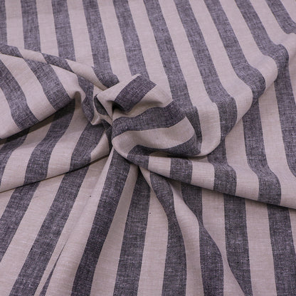 55% Cotton 45% Linen Linen Blend Chambray Fabric - Grey and Taupe Stripe