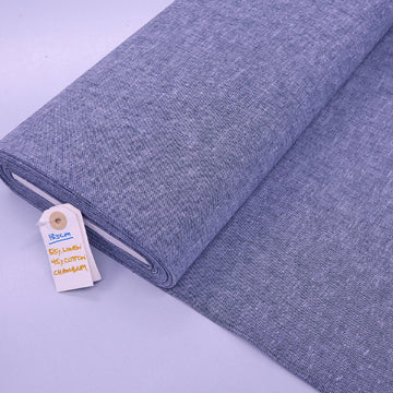 55% Cotton and 45% Linen Linen Blend Chambray Fabric - Plain Dark Blue