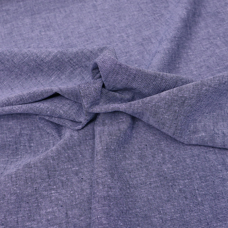 55% Cotton and 45% Linen Linen Blend Chambray Fabric - Plain Dark Blue