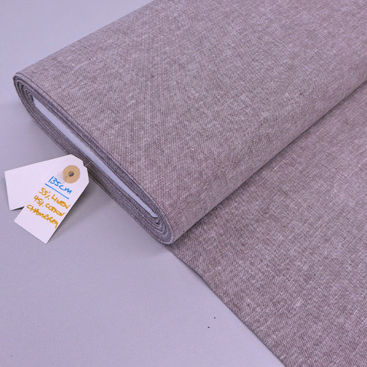 55% Linen 45% Cotton Linen Blend Chambray Fabric - Plain Mink Brown