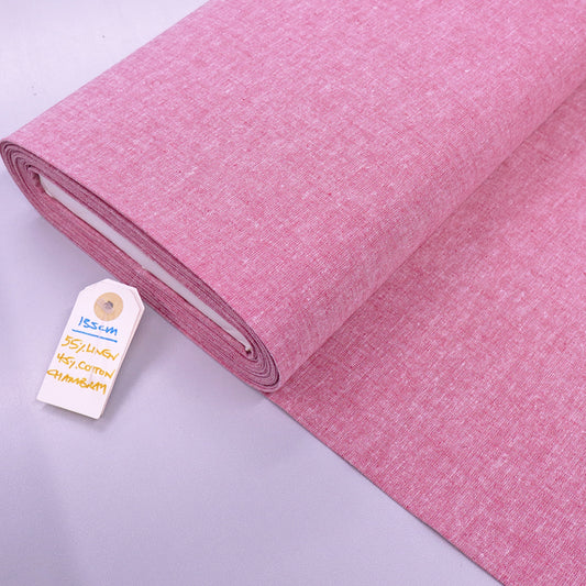 55% Cotton and 45% Linen Linen Blend Chambray Fabric - Plain Pink