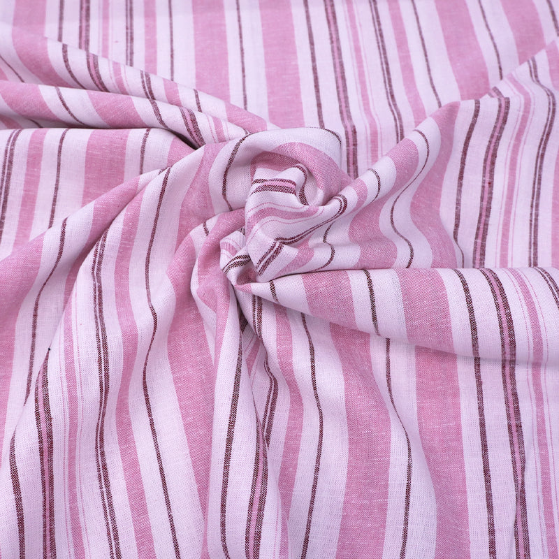 70% Viscose 30% Linen Linen and Viscose Blend Fabric - Pink and White Stripe