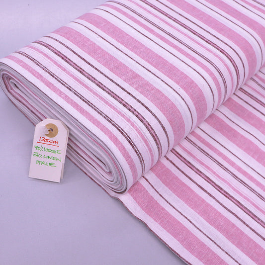 70% Viscose 30% Linen Linen and Viscose Blend Fabric - Pink and White Stripe