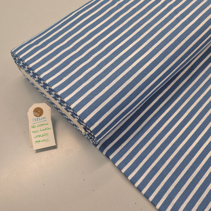 Linen and Cotton Jersey - Stripe - Blue