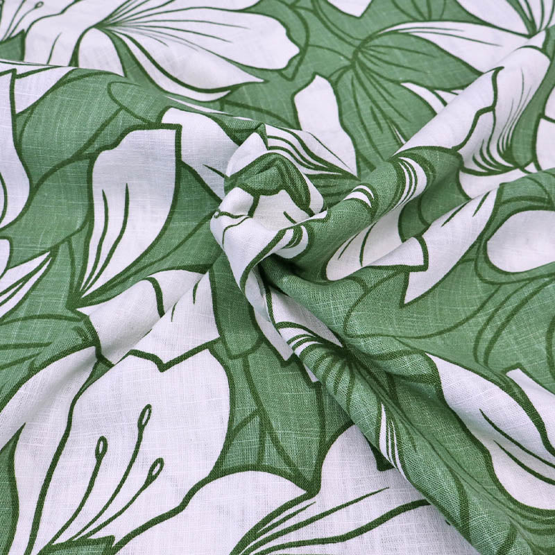 75% Linen 25% Cotton
Linen and Cotton Blend Fabric - Green and white Floral