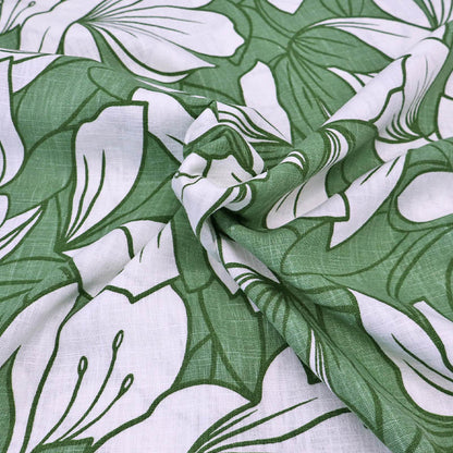 75% Linen 25% Cotton
Linen and Cotton Blend Fabric - Green and white Floral