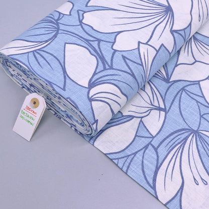 75% Linen 25% Cotton Linen and Cotton Blend Fabric - Pale Blue and White Floral