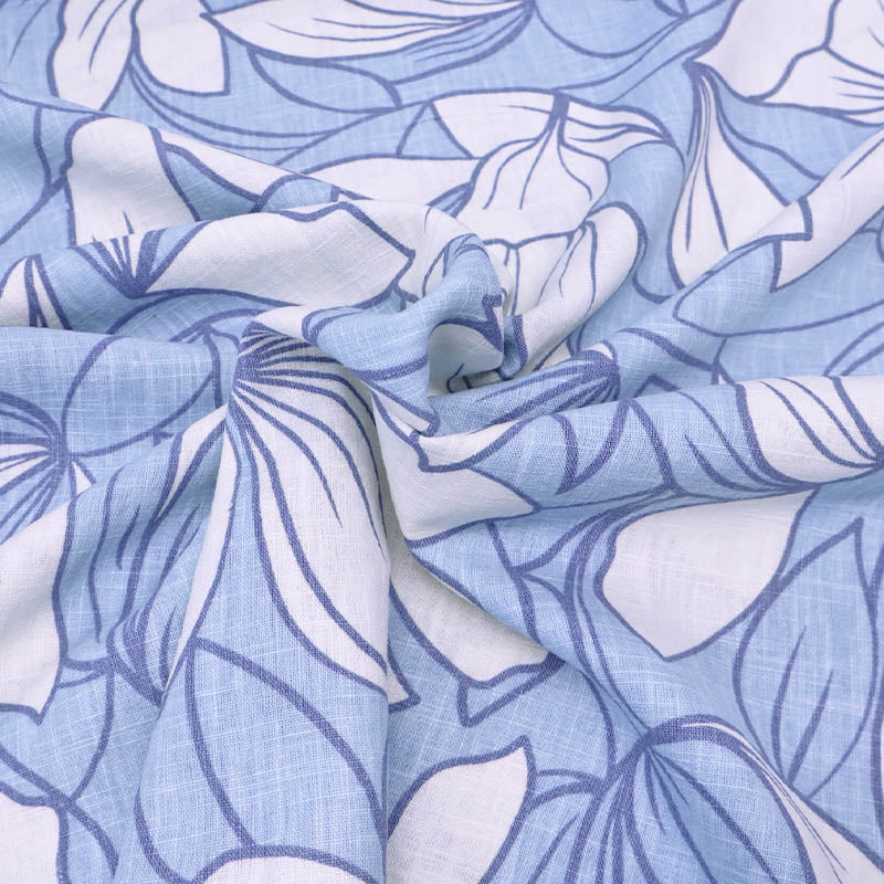 75% Linen 25% Cotton Linen and Cotton Blend Fabric - Pale Blue and White Floral