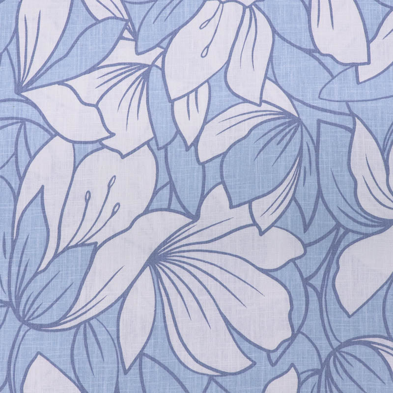 75% Linen 25% Cotton Linen and Cotton Blend Fabric - Pale Blue and White Floral