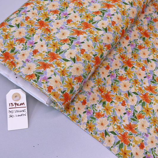 70% Viscose 30% Linen Linen and Viscose Crepe Fabric - Orange and Peach