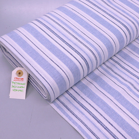 70% Viscose 30% LinenLinen and Viscose Blend Fabric - Blue and white Stripe