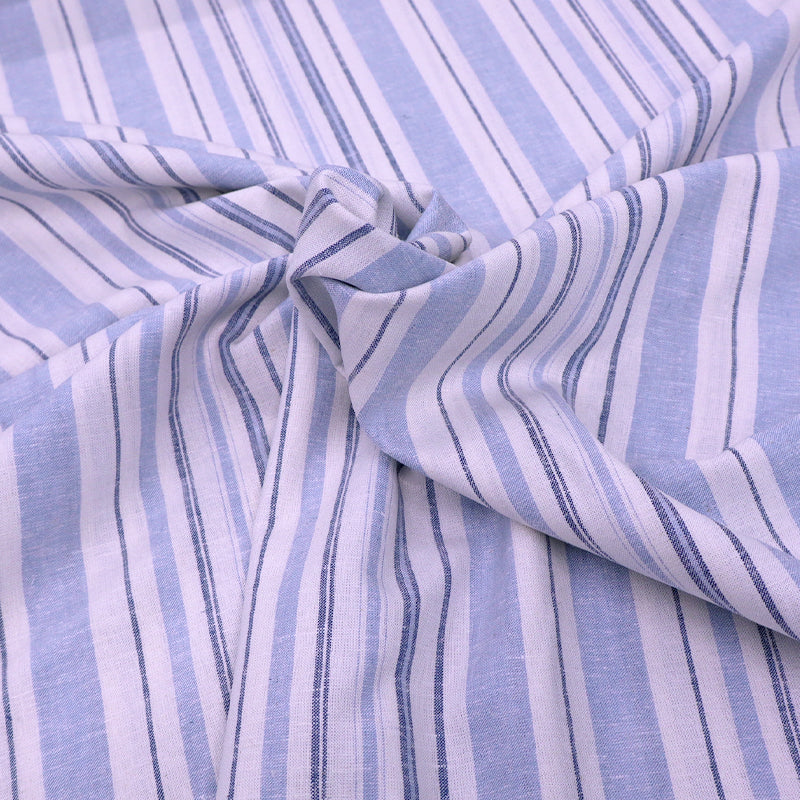 70% Viscose 30% LinenLinen and Viscose Blend Fabric - Blue and white Stripe
