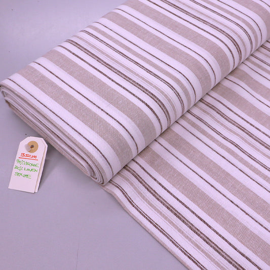 70% Viscose 30% Linen Linen and Viscose Blend Dressmaking Fabric - Brown and White Stripe