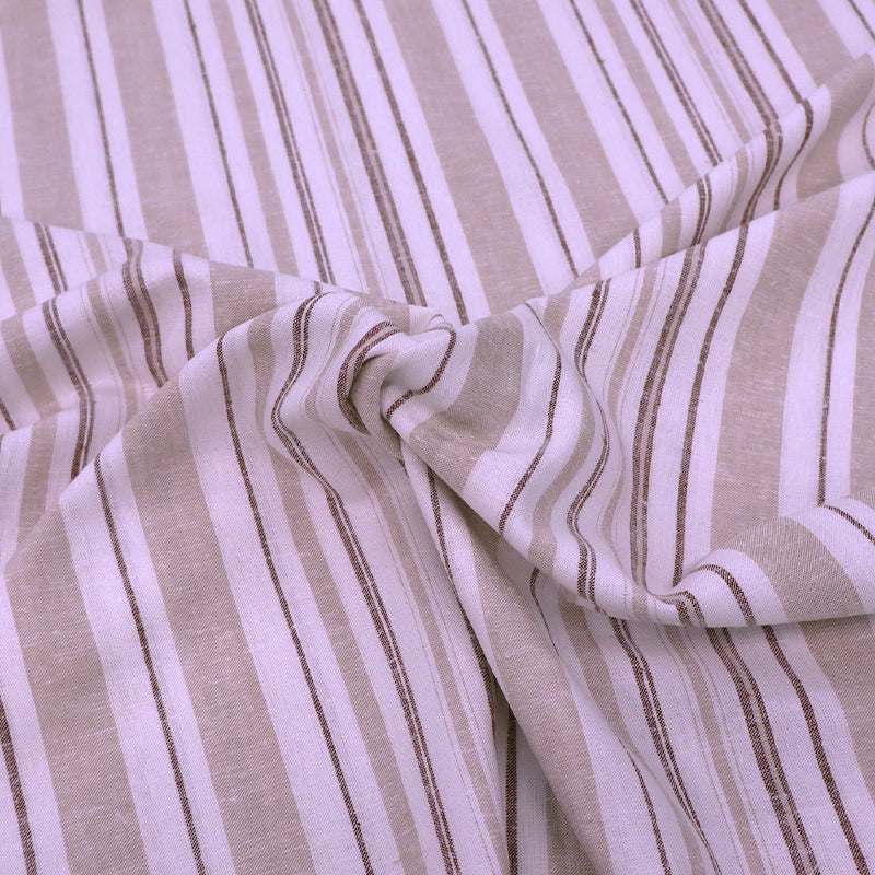 70% Viscose 30% Linen Linen and Viscose Blend Dressmaking Fabric - Brown and White Stripe