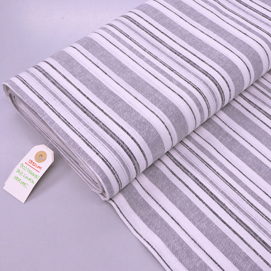 70% Viscose 30% Linen Linen and Viscose Blend Fabric - Grey and White Stripe