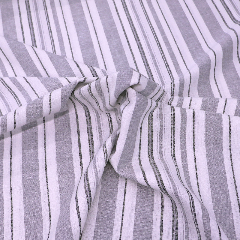 70% Viscose 30% Linen Linen and Viscose Blend Fabric - Grey and White Stripe