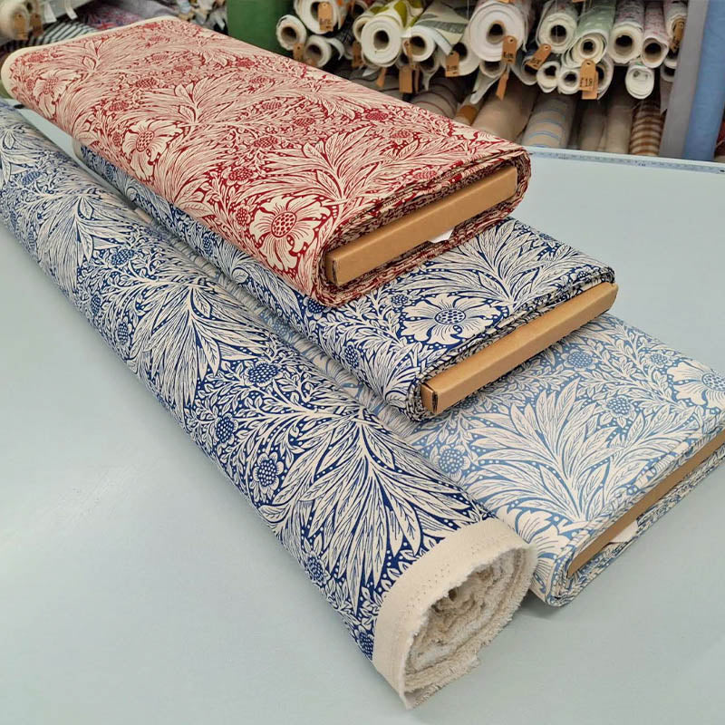 100% Cotton Floral Cotton Fabric - Navy and Cream , red and cream, pale blue and cream botanical flower and leaf print