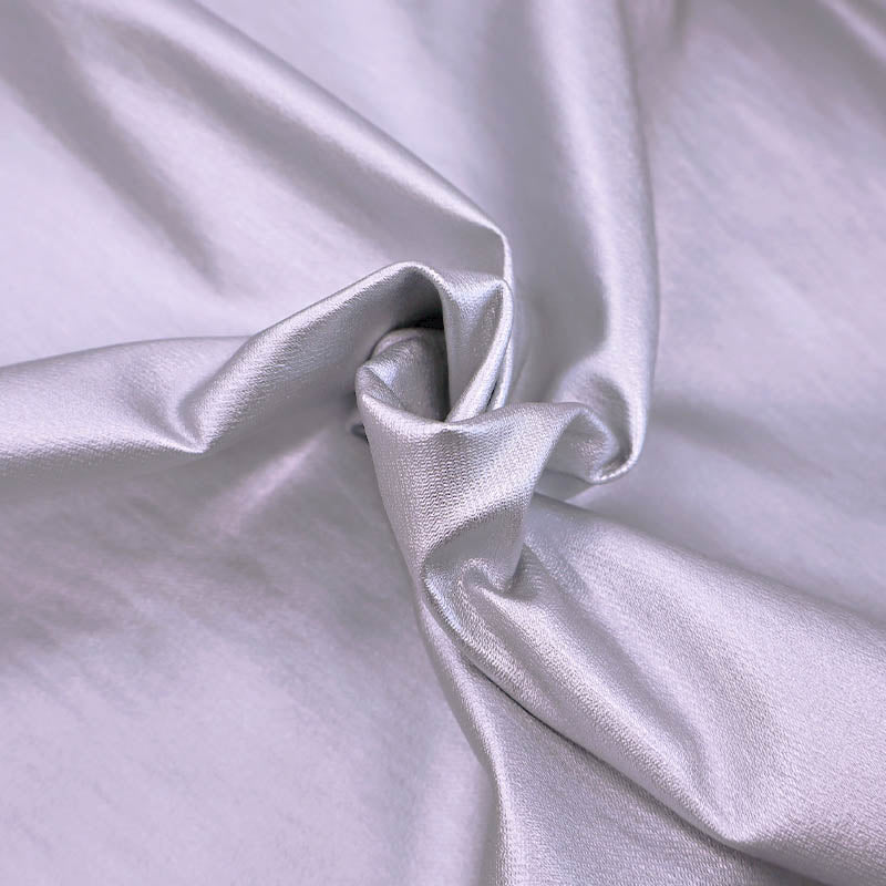 70% Viscose 23% Nylon 5% Polyurethane 2% Elastane Silver Metallic Stretch Twill Fabric