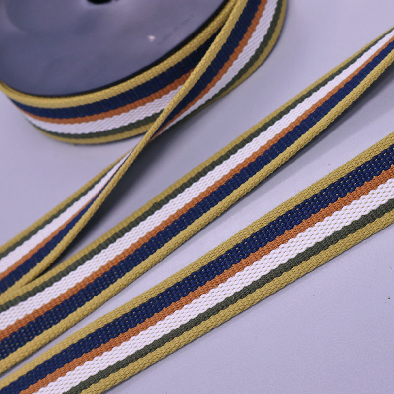 Heavy Duty Cotton Blend Mustard, Navy, Khaki Stripe Webbing