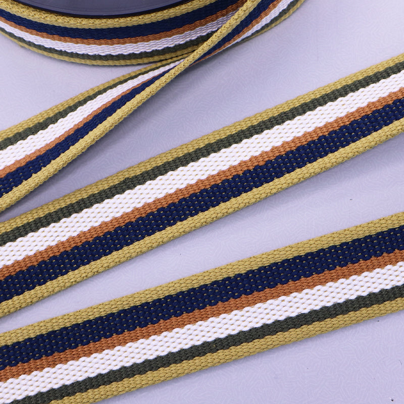 Heavy Duty Cotton Blend Mustard, Navy, Khaki Stripe Webbing