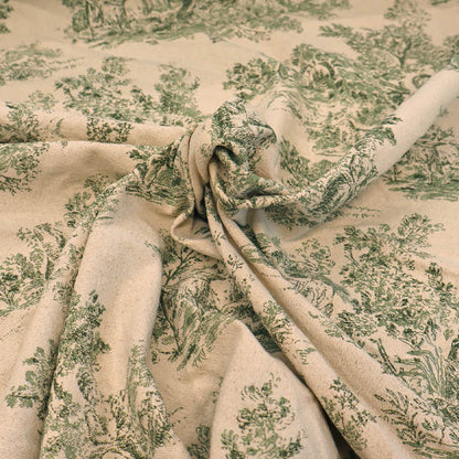 100% Cotton Toile de Jouy Furnishing Fabric - Green and Natural
