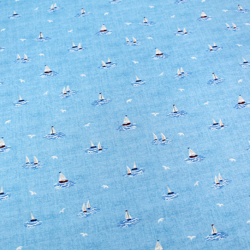 Blue Boat Print 100% cotton Nautical Fabric
