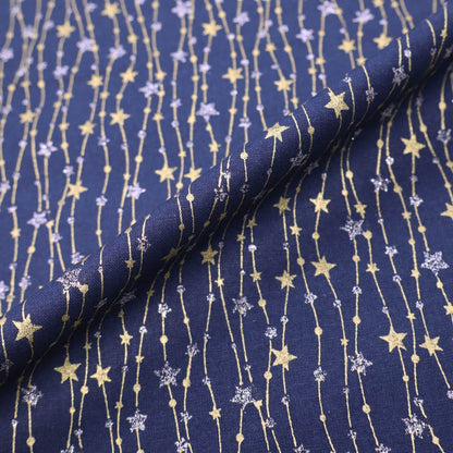 100% Cotton Star Print Cotton Fabric - Navy, Silver and Gold