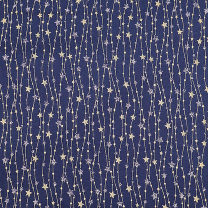100% Cotton Star Print Cotton Fabric - Navy, Silver and Gold