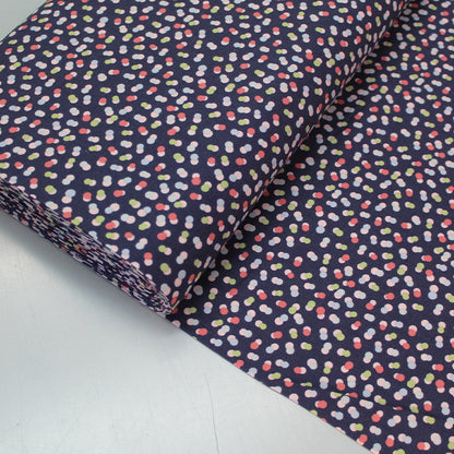Navy Blue and Pink Spotted Brushed 100% Cotton Fabric