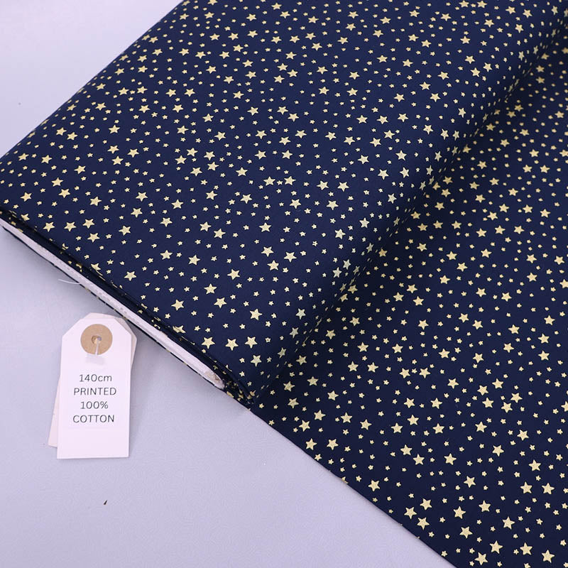 100% Cotton Navy Blue Christmas Cotton Fabric - Gold Stars