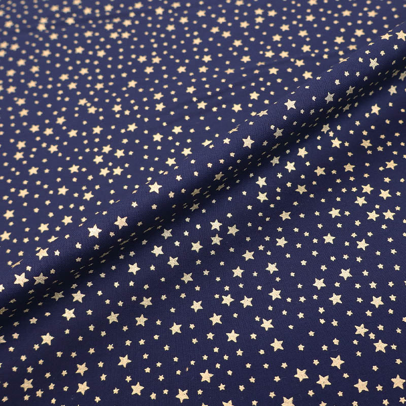 100% Cotton Navy Blue Christmas Cotton Fabric - Gold Stars