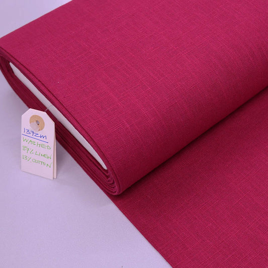 87% Linen 13% Cotton Washed Linen Fabric - Raspberry Pink