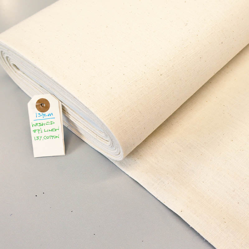 87% Linen 13% Cotton Washed Linen Blend Dressmaking Fabric - Ivory