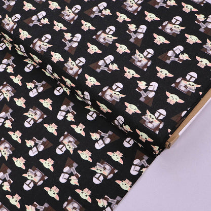 100% Cotton The Mandalorian and Grogu Black Cotton Fabric