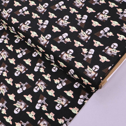 100% Cotton The Mandalorian and Grogu Black Cotton Fabric
