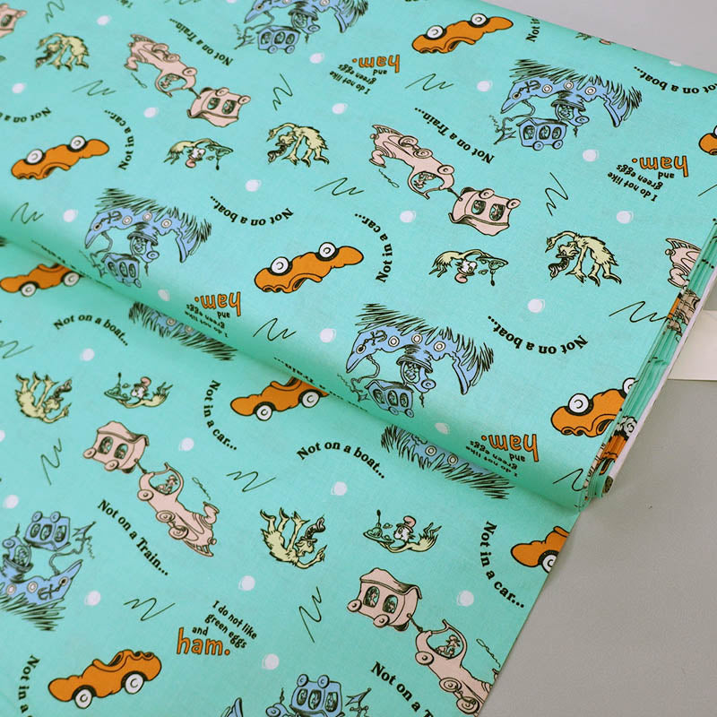 100% Cotton The Cat in the Hat Fabric - Green