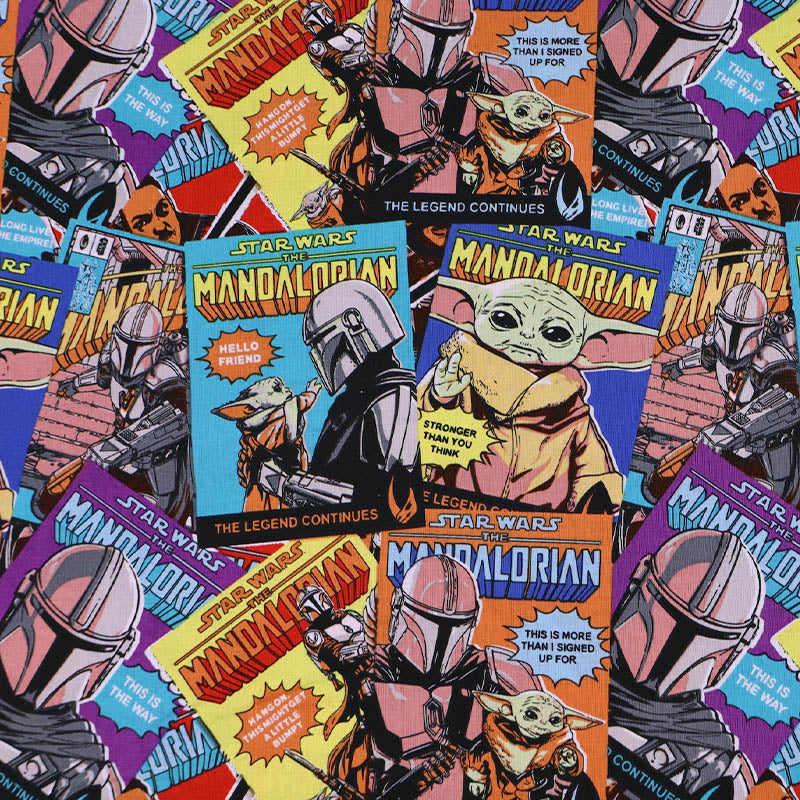 100% Cotton The Mandalorian Star Wars Comic Strip Fabric multicoloured
