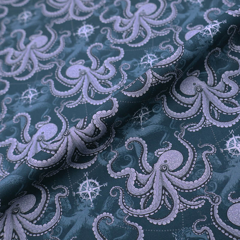 100% Cotton Blue Nautical Fabric Octopus Print