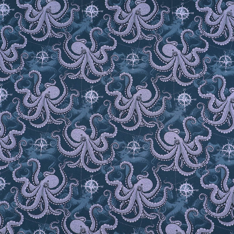 Novelty Printed Cotton - Blue - Octopussy