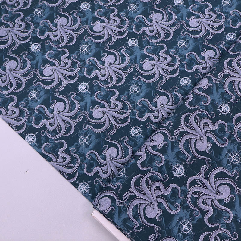 100% Cotton Blue Nautical Fabric Octopus Print