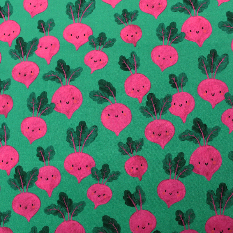 100% cotton  Green Novelty Cotton Fabric - Beetroot