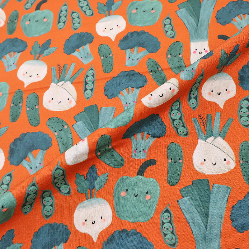 Orange Novelty 100% Cotton Fabric Vegetable Print