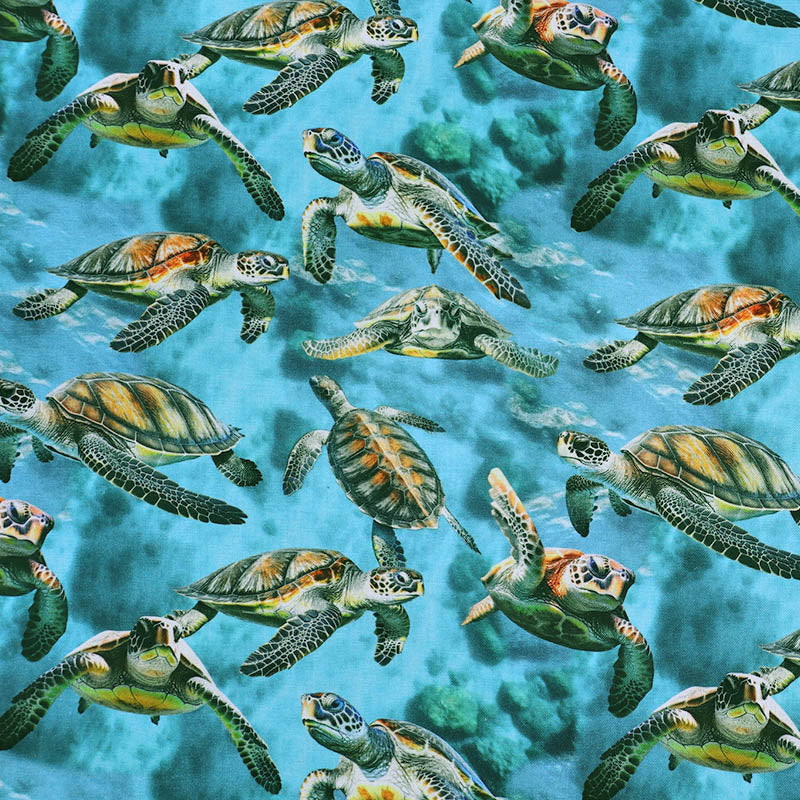 100% Cotton Blue Cotton Turtle Print Fabric