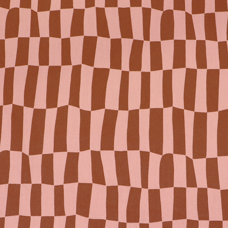 100% Organic Cotton Poplin Fabric - Pink and Brown Geometric Check print