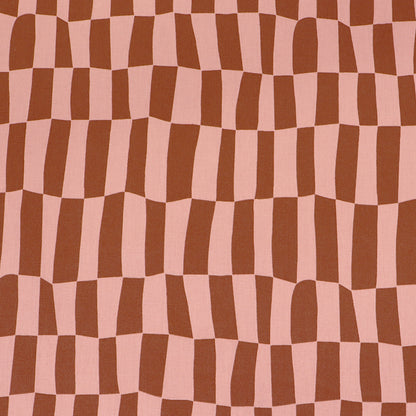 100% Organic Cotton Poplin Fabric - Pink and Brown Geometric Check print