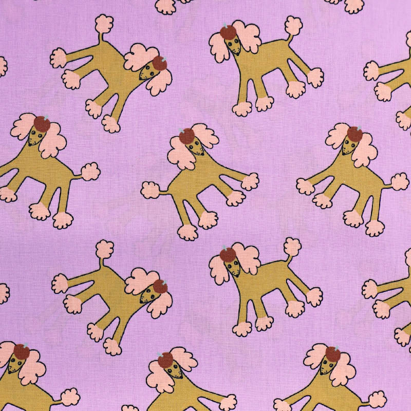 100% Organic Cotton Poplin Fabric - Lilac Cartoon Poodle Print