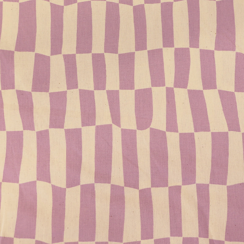 100% cotton Organic Poplin Fabric - Lilac and Cream Geometric checkered print