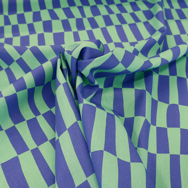 100% Organic Cotton Poplin Fabric - Mint Green and Purple Geometric